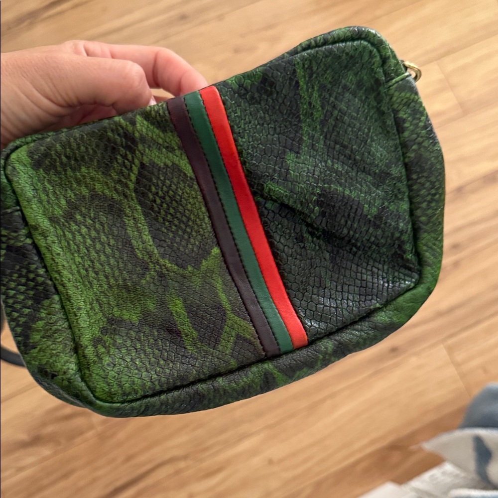 Clare V Green Snake Print Crossbody Bag